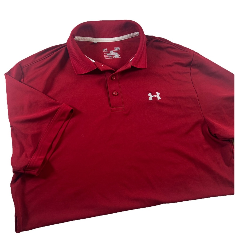 Under Armour Polo Shirt Mens L Red Heatgear Basketball Golf‎ Football